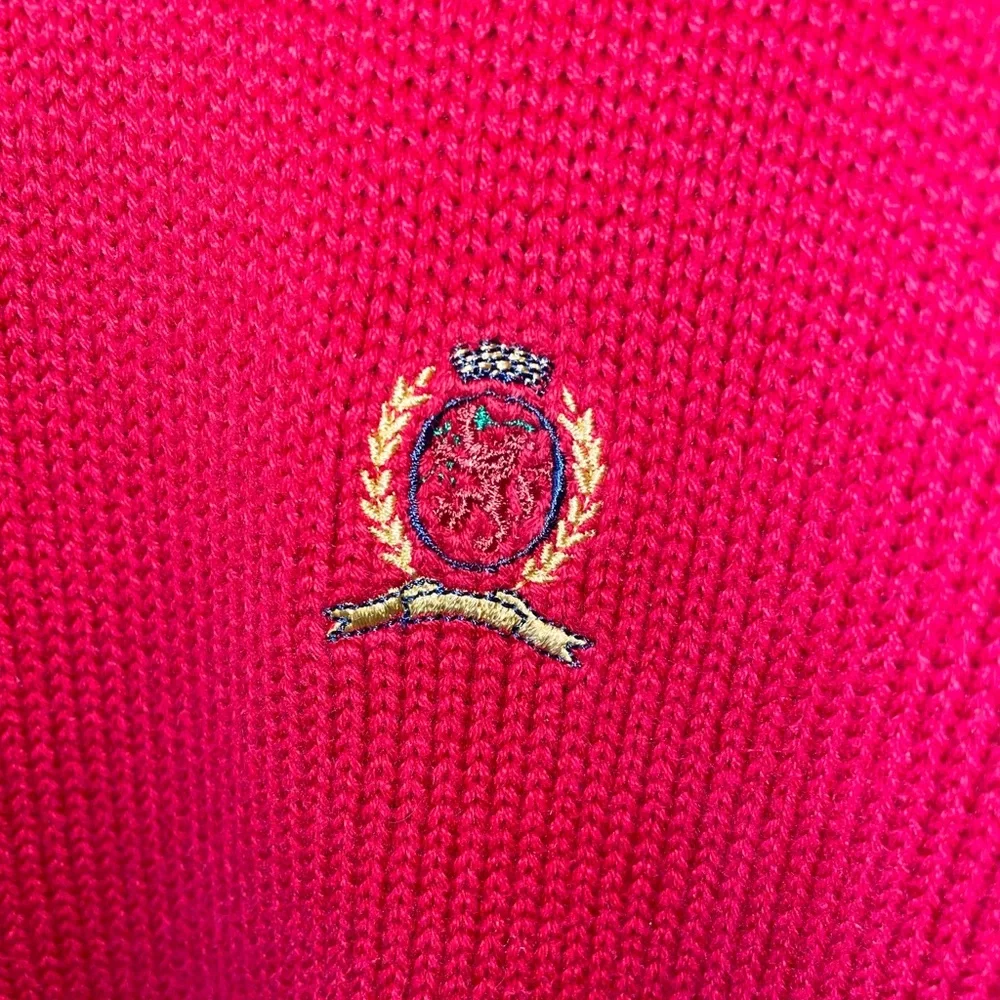 Vintage 90’s Tommy Hilfiger Red Sweater Mens L Large Pullover‎ 100% Cotton Knit